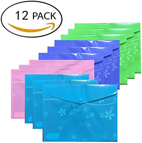 Gliterstar A4 Size Floral Document Folder with Snap Button Pack of 12(Blue,Pink,Purple,Green or Clear)+20 Pcs Paper Clips (Colorful)