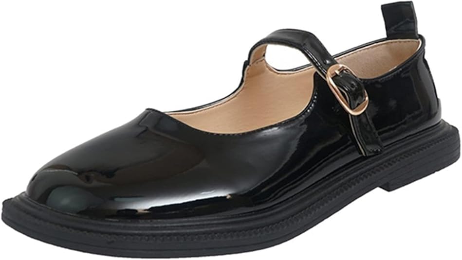 Mary Jane Shoes for Women Patent Leather Classic Buckle Strap Round Toe