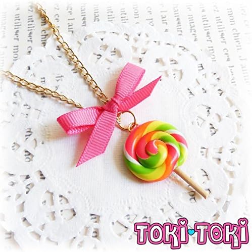 Neon Lollipop Necklace, Rainbow Lollipop Charm, Candy Pendant, Miniature Food Jewelry, Cute Necklace