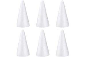 Holibanna Foam Cone Polystyrene Cone Shapes White Christmas Tree Crafts Table Centerpiece Props 6pcs 9.6 X 3.9 Inch