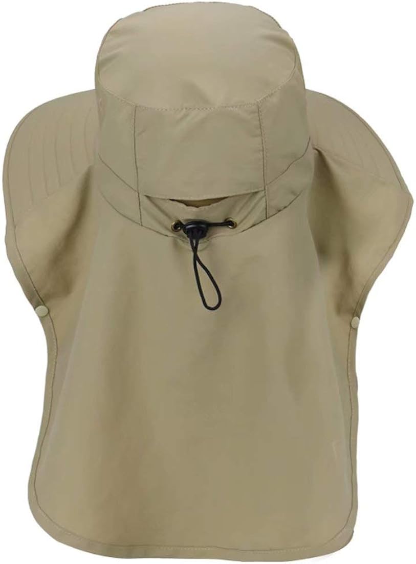 Home Prefer Mens Wide Brim Sun Hat with Neck Flap UPF50+ Fishing Hat with Face Cover Sunblock Hat Khaki at  Men’s Clothing store