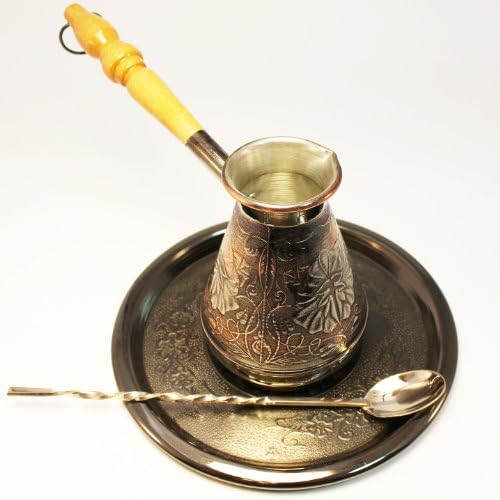 Turkish Coffee Pot Set "Flower" Volume 10 Oz - 300 ML (Ibrik, Briki, Cezve, Turka)