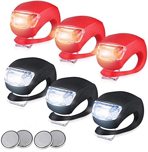 EraseSIZE 6Pcs LED Silicone Waterproof Bike Bicycle Front Rear Lights Set Push Cycle Clip Light, Easy to Install for Kids Men Women Road Cycling Safety Commuter Flashlight