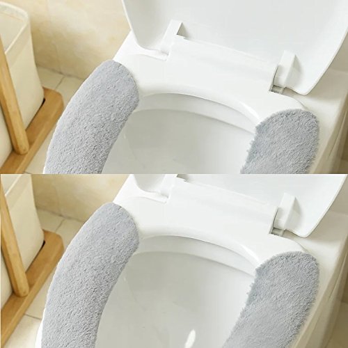 Lifechaser Sticky Toilet Seat Lid Warmer Cover Pads Washable Thick Toilet Warmer Mat for Bathroom (2 Pack, Grey)