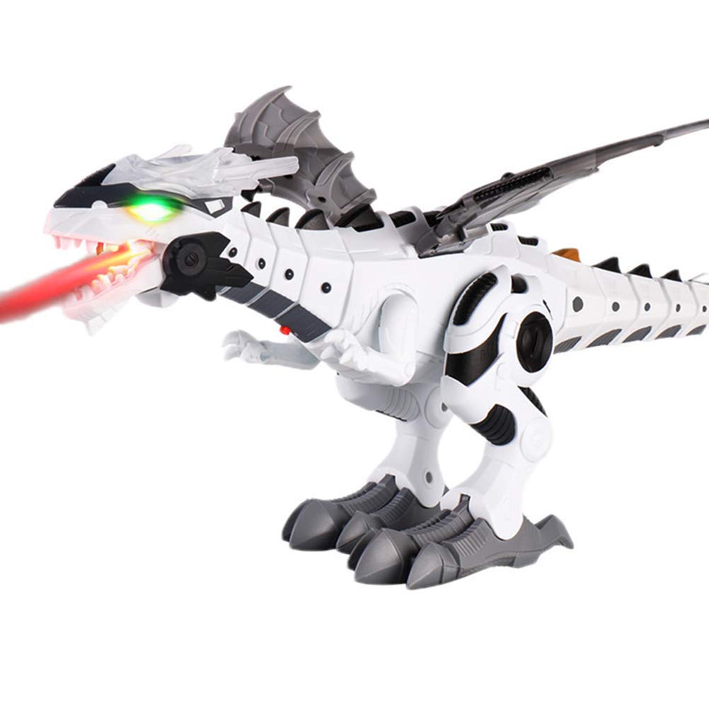 Yusat Robot Dinosaur Toys, Walking Mist Spraying Dinosaur with Lights and Sounds (White)