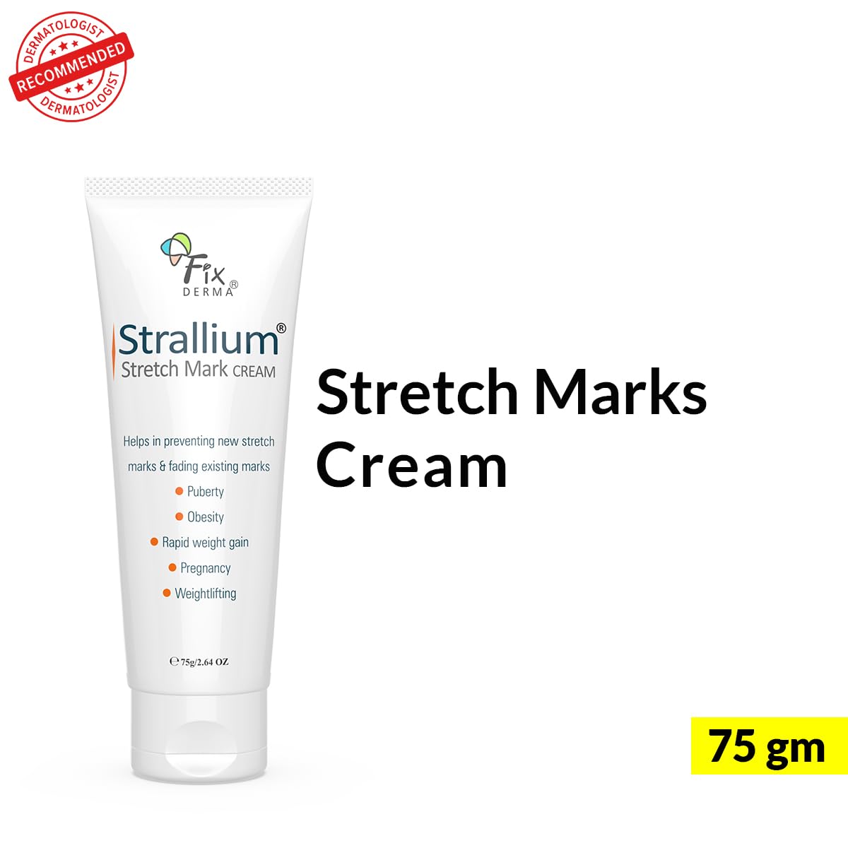 Fixderma Strallium Anti Stretch Mark Cream with 10% Aloe Vera Gel | Stretch Mark Cream | Stretch Mark Cream for Pregnancy | Stretch Mark Remover - 2.64 Oz