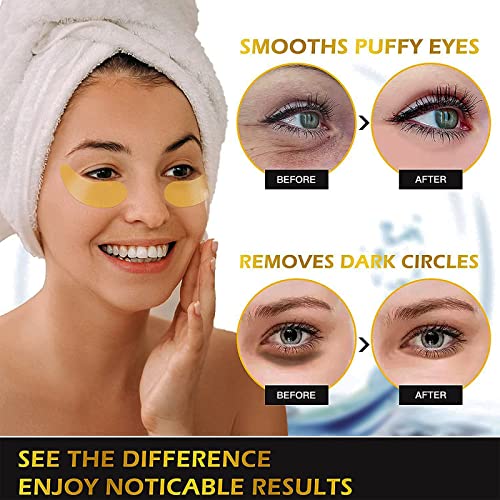 60 Pieces Eye Patches 24K Gold Eye Patches Dark Circles and Gel Bags for Under Eyes, Anti-Wrinkles and Anti-Dark Circles, Remove Bags and Puffiness, Moisturizing and Anti-Aging, Unisex