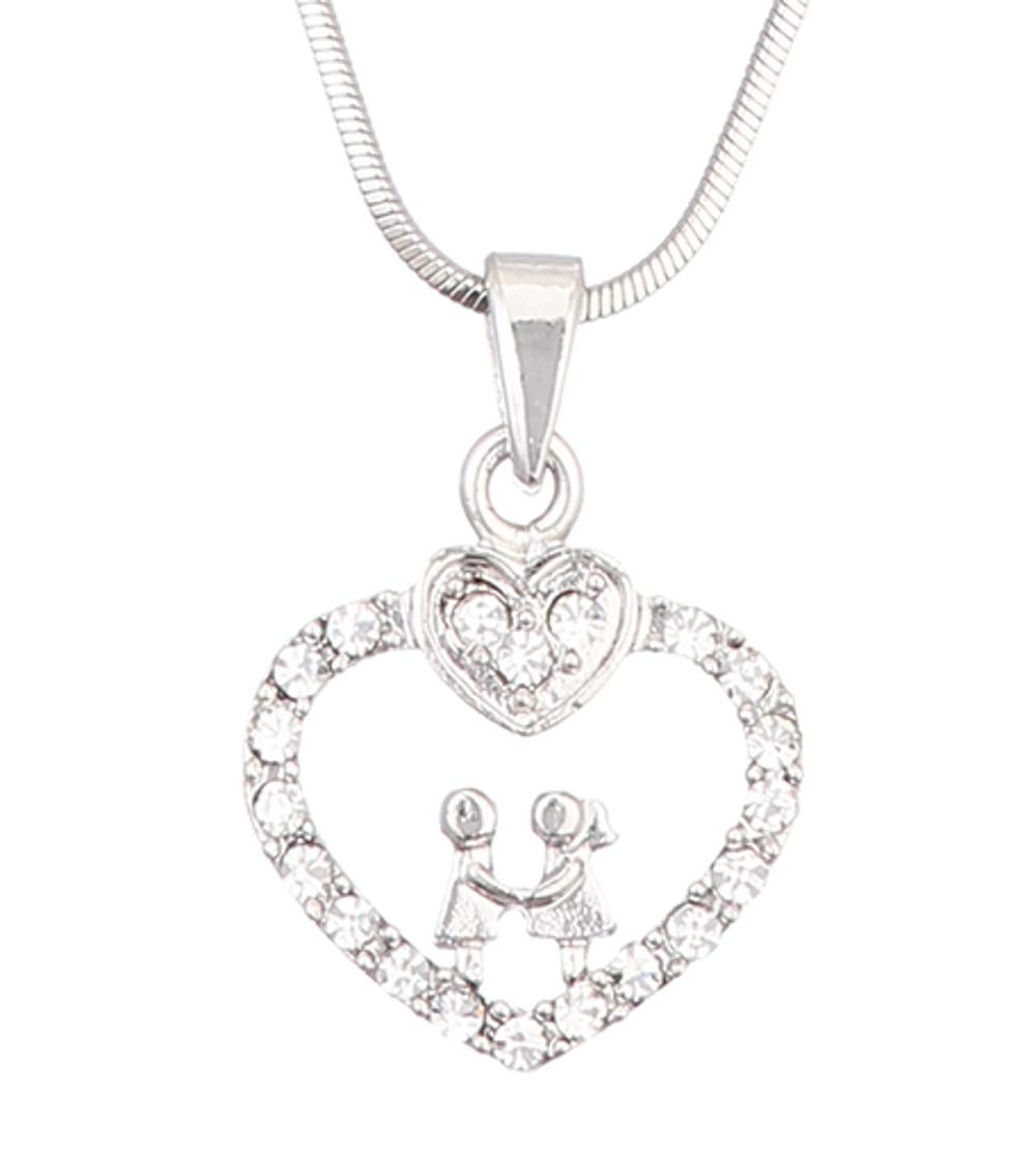 Purpledip Girls Fashion Jewellery Set Forever Together: Heart Locket Pendant and Earrings With Boy & Girl made on each (30113)