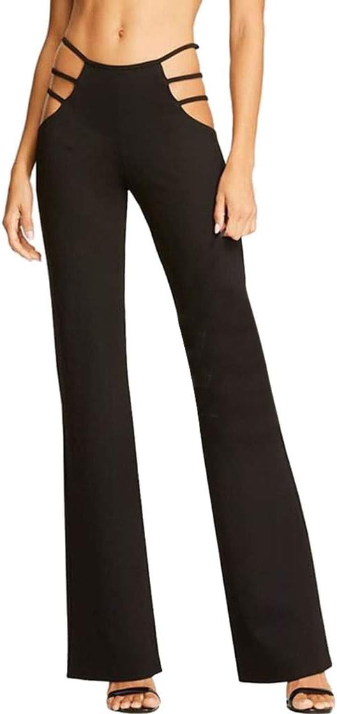 Women High Elasticity High Waist Cutout Solid Strappy Casual Bell-Bottomed