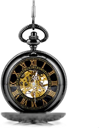 WZC Tungsten Steel Vintage Mechanical Pocket Watch for Mens