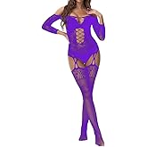 XIUSEMY Women Sexy Bodystocking One Piece Badydoll Fishnet Lingerie Nightwear Plus Size