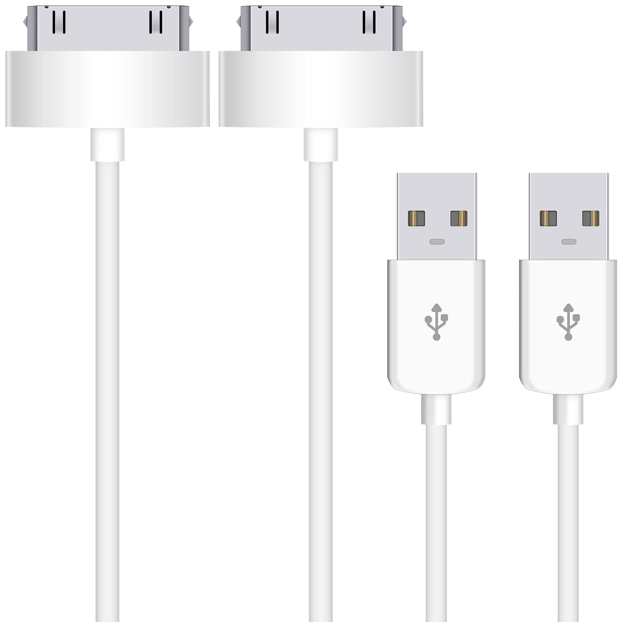 30-Pin USB Data Sync Charging Cable Charger Lead 1 Metre Extra Long For Apple iPhone 4 4S 3G 3GS Apple iPad 1st 2nd 3rd Gen iPod 5th Gen classic nano 1st 2nd 3rd 4th 5th 6th Gen Touch (2 Pack)