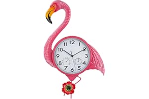 HOBYLUBY Large Outdoor Clock Silent Non-Ticking, Flamingo Outdoor Wall Clock with Thermometer & Humidity Decorative Outdoor Clocks for Patio, Garden, Home Decor