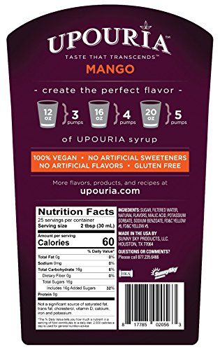 Upouria Raspberry, Mango, and Peach Coffee Syrup Flavoring Variety 750 mL Bottles with 3 - By The Cup Coffee Syrup Pumps