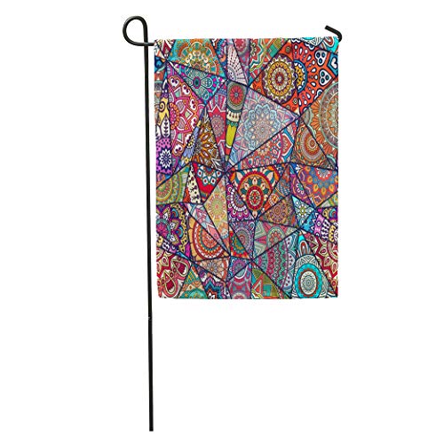 Semtomn Garden Flag Pattern Vintage Indian Ottoman Motifs Patchwork Abstract African Batik Home Yard House Decor Barnner Outdoor Stand 28x40 Inches Flag