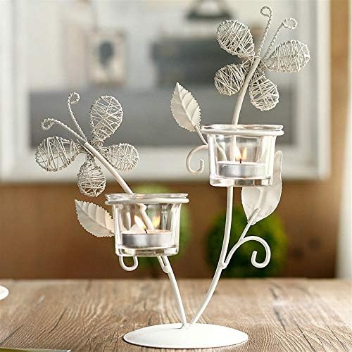 GROSSARTIG Creative Wrought Iron Candlestick Butterfly Home Table Decoration Candlelight Dinner Romantic Candle Holder Gift (Color : Gray)