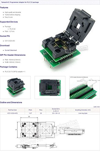 Waveshare PLCC32 TO DIP32 (B) 1.27mm Pitch Yamaichi IC Programming Socket Adapter for PLCC32