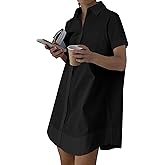 Rooscier Women's Casual Shirt Dress Collar V Neck Button Down Short Sleeve Loose Mini Dresses