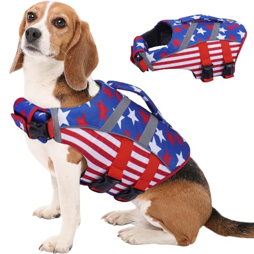 Kuoser Reflective Dog Life Jacket, Dog Life Vest for Swimming Boating at Amazon