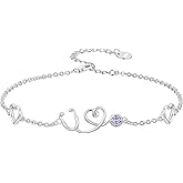 Dorunmo Stethoscope Bracelet 925 Sterling Silver Nurse Stethoscope Bracelet with Birthstone Graduation Jewelry Gifts for Nurse Doctor Medical Student