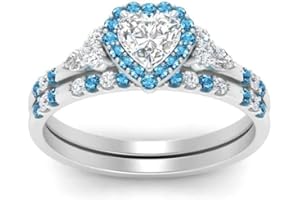 CustomizedGifts Choose Your Gemstone Halo Edwardian Wedding Ring and Band 925 Sterling Silver Heart Shape Wedding Ring Sets Matching Jewelry Wedding Jewelry Easy to Wear Gifts US Size 4 to 12