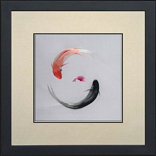 SpecialArt Silk Art 100% Handmade Embroidery Framed Pair of Red &amp; Black Japanese Koi In White Background Oriental Wall Hanging Art Asian Decoration Tapestry Artwork Picture Gifts (04: Koi Couple)