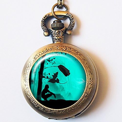 Vintage Fairy in Neverland Pocket Watch Casestars Hand Craft Turquoise World Quartz Pocket Watch Neacklace