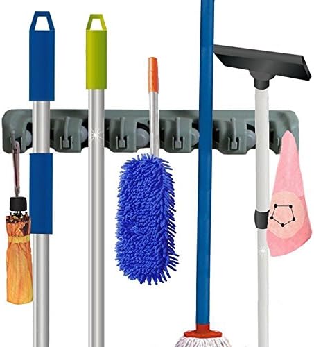 Mona Vista Garden Tool Holder Mop and Broom Holder Garage Storage Organizer Rack Hooks Wall Mounted Organizer for Home Garden Tool Shelving (5 positions 6 hooks) Non-Slide Gift Idea