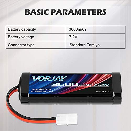 VORJAY 3600mAh RC Akku 7.2V NiMH Akku Batterie Ersatzakku Für RC Autos Flugzeug Helikopter Boot Buggy Modellbau Autos… – Bild 5