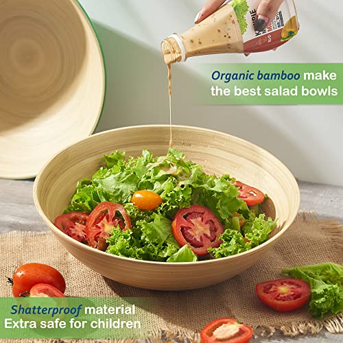 LEXA Bamboo Extra Large Serving Bowl 12" Handcrafted Bamboo Salad Bowls Large Popcorn Bowl