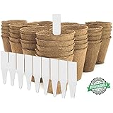 3” Peat Pots | Plant Starters | Seedling &amp; Herb Seed Starter Kit - Organic Biodegradable Pots 100% Eco-Friendly Enhance Aeration | BONUS 10 Plastic Plant Markers – Bulk 60 Pack, 3 inch
