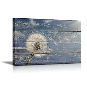 Canvas Prints Wall Art - Dandelion on Vintage Wood Board Background Stretched Canvas Wrap. Ready to Hang Rustic Home Decoration - 12x18 inches