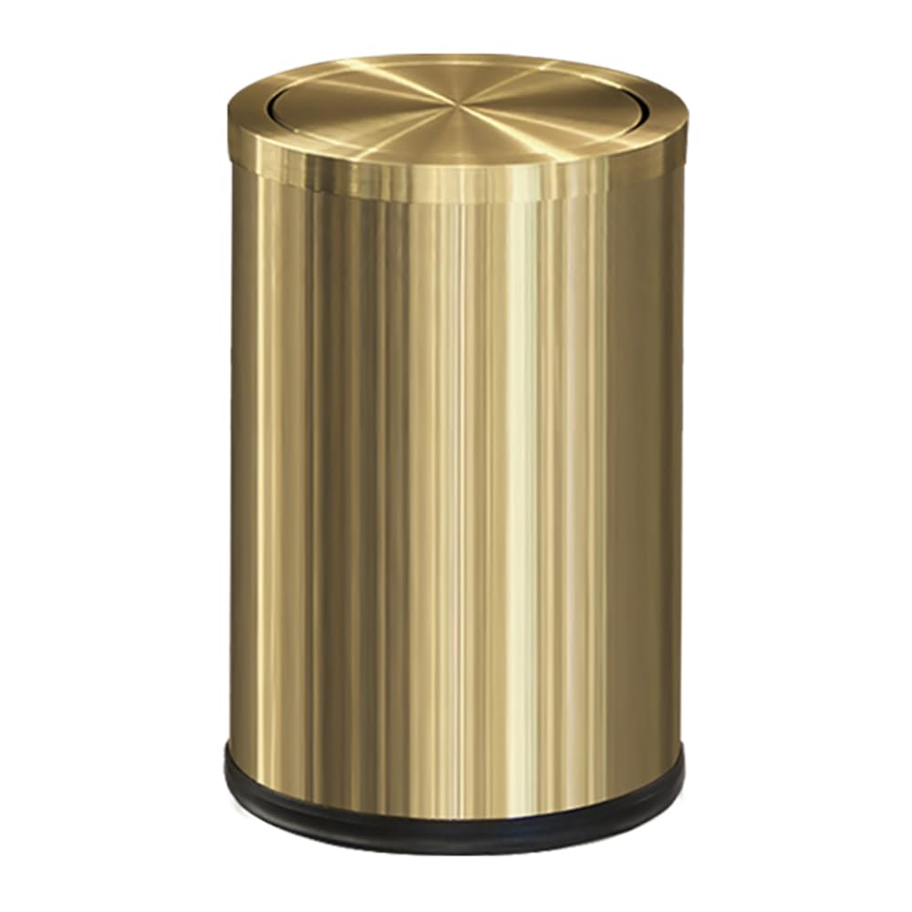 Photo 1 of ***Dent on the lid***LEASYLIFE Small Trash Can with Flipping Lid?Gold Bathroom Trash can with lid?2.4gallon,Brass Trash can for Bathroom,Laundry?Hotel?Office? Laundry Room ?Metallic Gold (Single)
