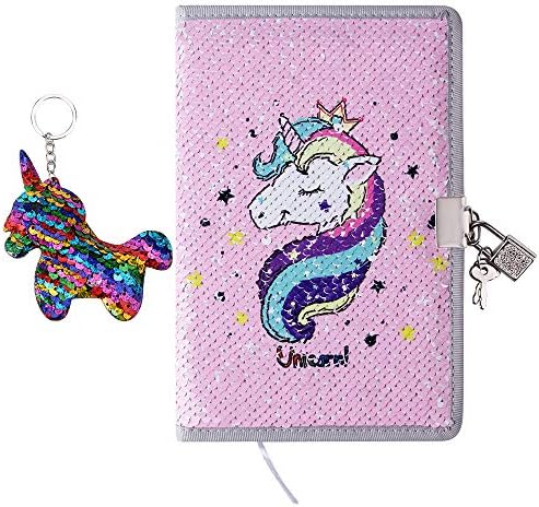 Sequin Notebook - PojoTech Mermaid Reversible Sequin Journal – Magic Travel Journal Notebook Gift for Adults and Kids (Pink-Unicorn)