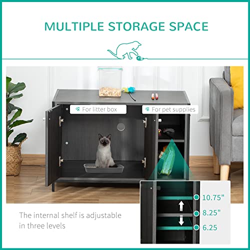 PawHut Large Wooden & Steel Cat Litter Box Enclosure, Kitten Washroom End Table, Indoor Hidden