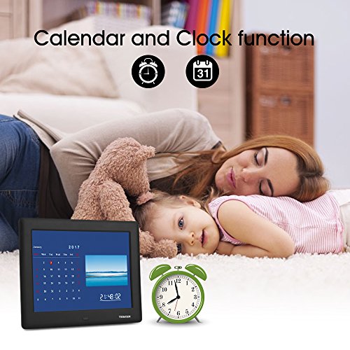 TENKER 8-inch HD Digital Photo Frame IPS LCD Screen with Auto-Rotate/Calendar/Clock Function, MP3/Photo/Video Player with Remote Control