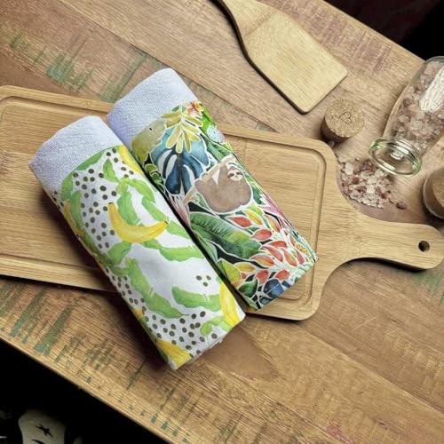 Kit 5 Panos de Prato com Saquinho Presenteável 100% Algodão - Ceci Petit Home - Cores da Amazônia