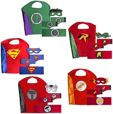Boys Superhero Costume Set: (5 Masks, Belts Capes and 5 sets of Wrist Bands)