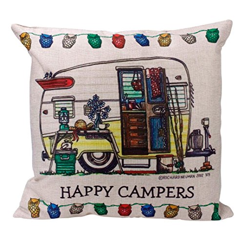 Pillow Case ,Saingace Home Decor 18 x18 inch HAPPY CAMPERS Pillow Cover Sofa Bed Waist Throw Cushion Cover (I)