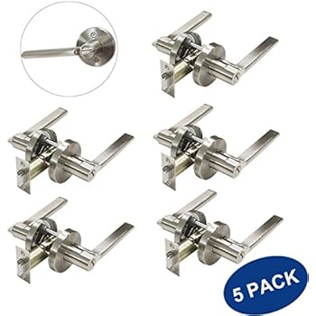5 Pack Interior Bedroom/Bathroom Lever Door Handle, Bedroom Door Locks ...