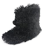 Gohom Women's Warm Winter Indoor Slipper Boots House (US Womens Size US 9/10, Fuzzy Black)