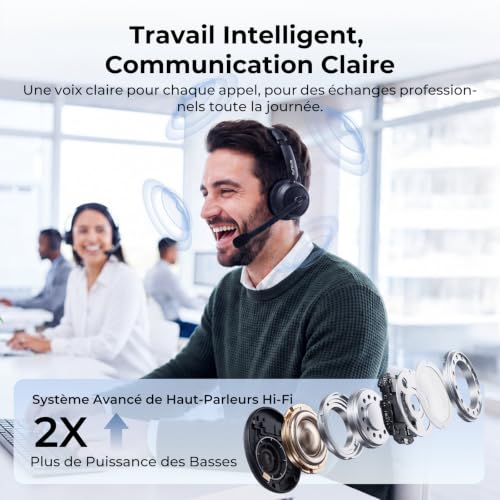 Nuroum HP31D 2026 Professional Wireless Bluetooth Headset with Microphone, Noise Cancelling Headphones with Charging Dock, Bluetooth 5.4, USB Dongle, Multipoint Connection for Telework/Clear Calls