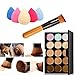 Mefeir 15 Colors Professional Concealer Camouflage Makeup Palette Contour Face Contouring Kit + Oblique Head Contour Makeup Brush with Free Makeup Sponge Blender (Water Drop Color Random)