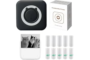 TLANGKJ Mini Sticker Printer, Bluetooth Smart Portable Printer,Photo Printer for iphone,Thermal Printer Note Buddy with 10 Rolls Thermal Paper for Journal, Portable Pocket Printer Set for iPhone,Photo, Memo