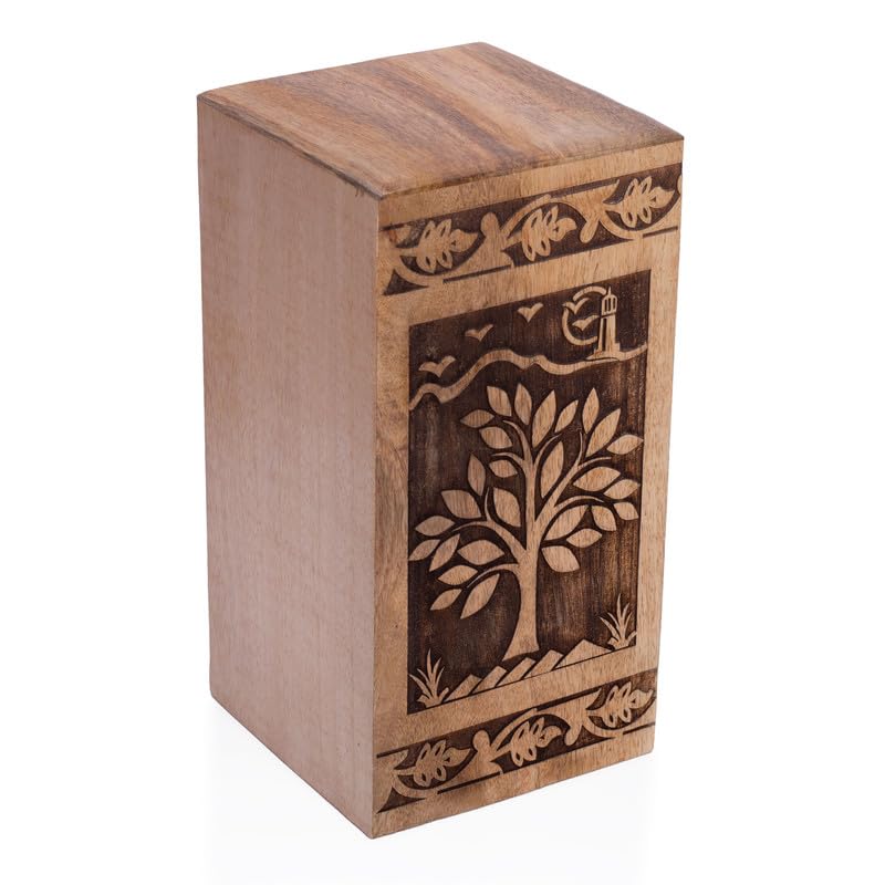 The Great Indian Bazaar Beautifully Hand Engraved Wooden Urn Box For Human Ashes Funeral Cremation Burial Casket Keepsake Ash Scatter Box Male Female Adult Tree Of Life Décor