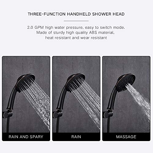 Esnbia Oil Rubbed Bronze Shower System, Wall Mounted Shower Faucet Set for Bathroom with High Pressure 8" Rain Shower head and 3-Setting Handheld Shower Head Set (Rough in Valve Included) - Thumbnail 4