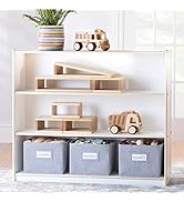 Guidecraft EdQ Essentials Three Shelf Open Storage White with 3 Fabric Bins: Wood Bookshelf and T...