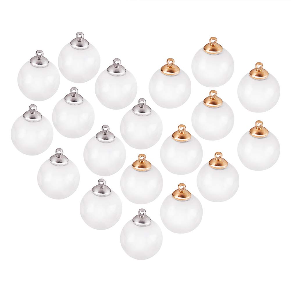 PH PandaHall 30pcs Hollow Glass Beads Hand Blown Glass Beads Round Half Drilled for Making Earrings Pendants Charms, Transparent, 14mm, Hole: 4mm