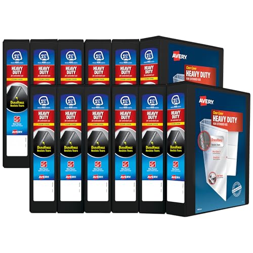 Avery Heavy Duty View 3 Ring Binder, 1.5 One Touch EZD Ring, Holds 8.5 x 11 Paper, 12 Black Binders (79695)