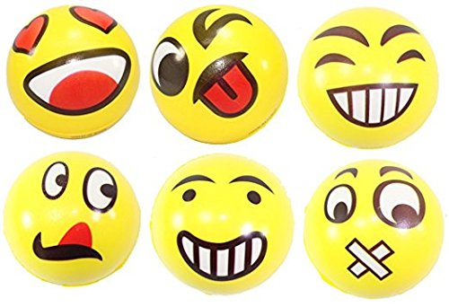 Set of 24 Assorrted Big Happy Face Fun Emoji Hand Wrist Finger Exercise Stress Relief Therapy Squeeze Ball … (24 Pack)
